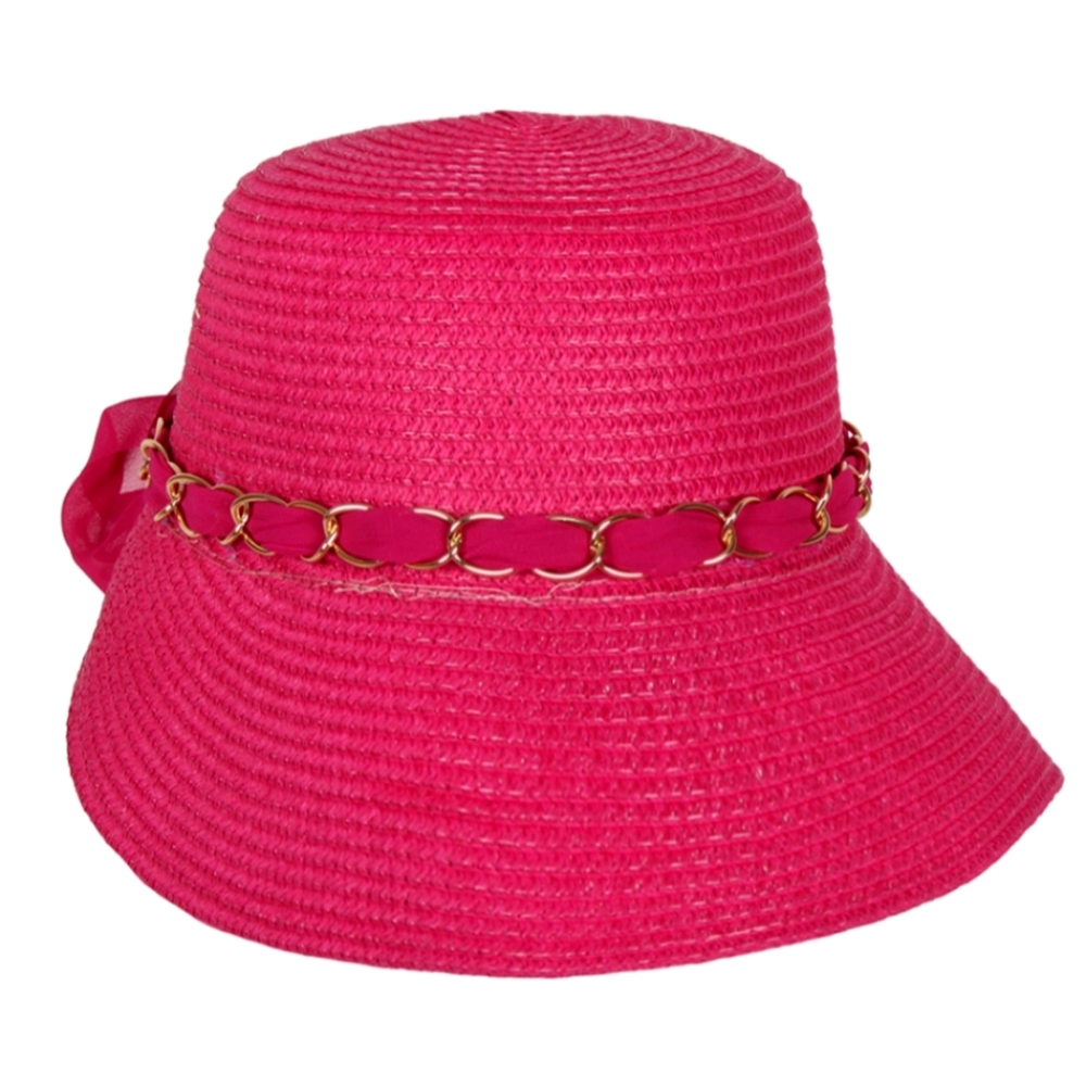Classy Pink Hat With Gold Chain and Scarf Tie in Back
